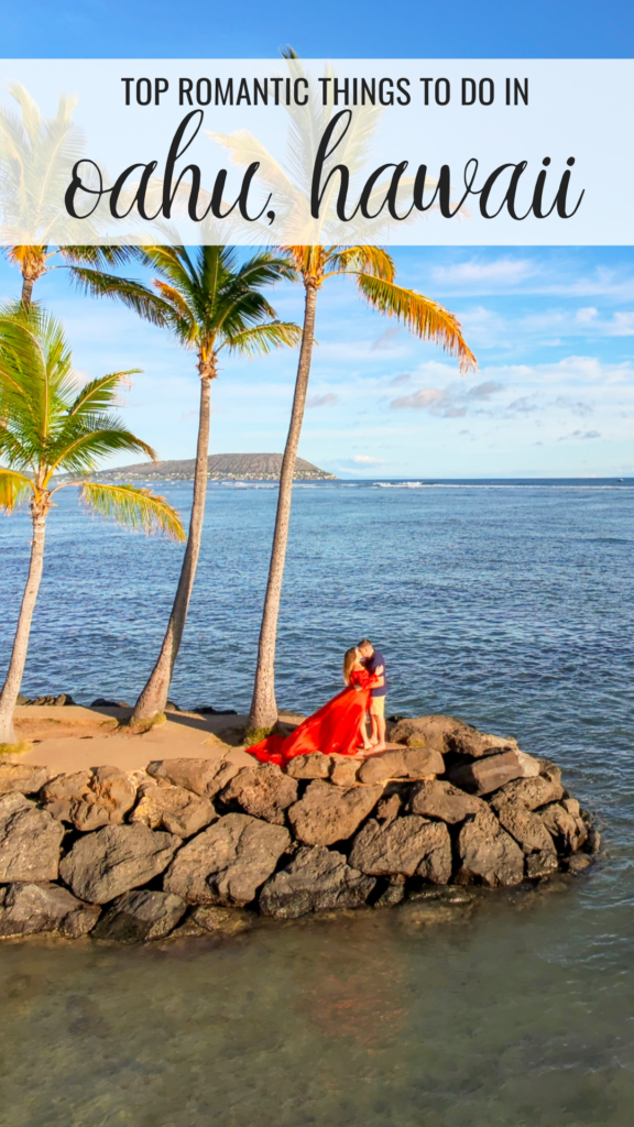 Couple at a romantic overlook in Oahu, Hawaii.