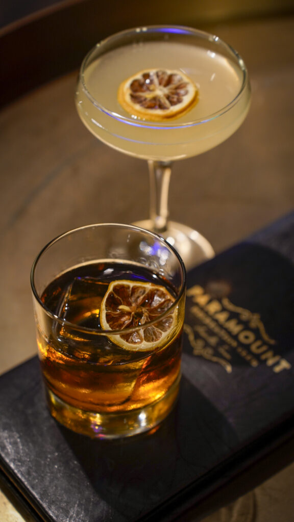 Two cocktails inside Paramount Recreation Club speakeasy in Amarillo, Texas.