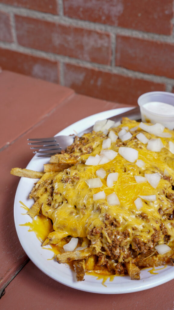 Chili cheese fries from a restaurant in Amarillo, Texas.