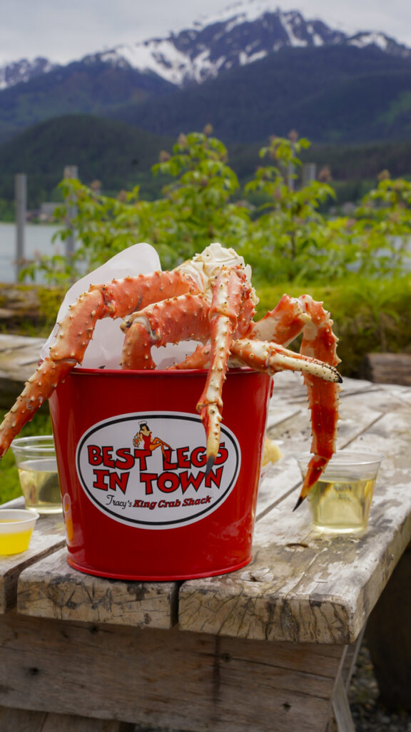 Bucket of crab legs from Tracy's Crab Shack, one of the best things to do in Juneau, Alaska.