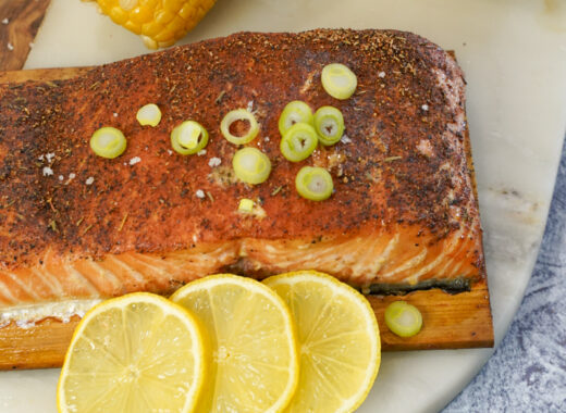 Grilled Blackened Salmon Recipe on a platter.