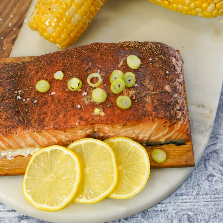 Grilled Blackened Salmon Recipe on a platter.