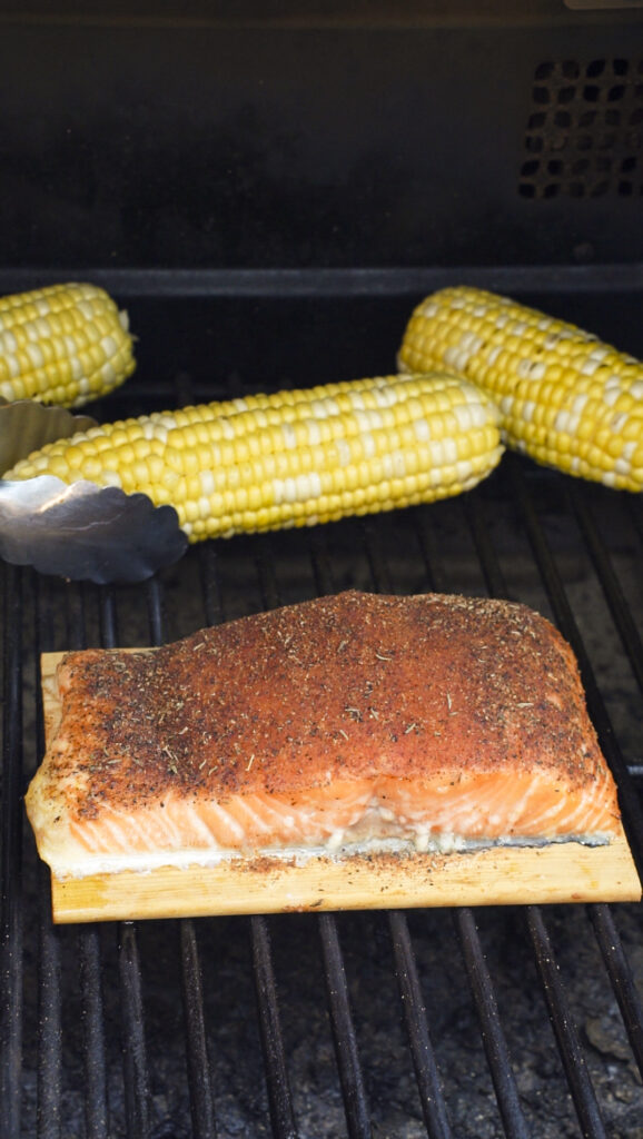 Blackened salmon on a cedar plank.
