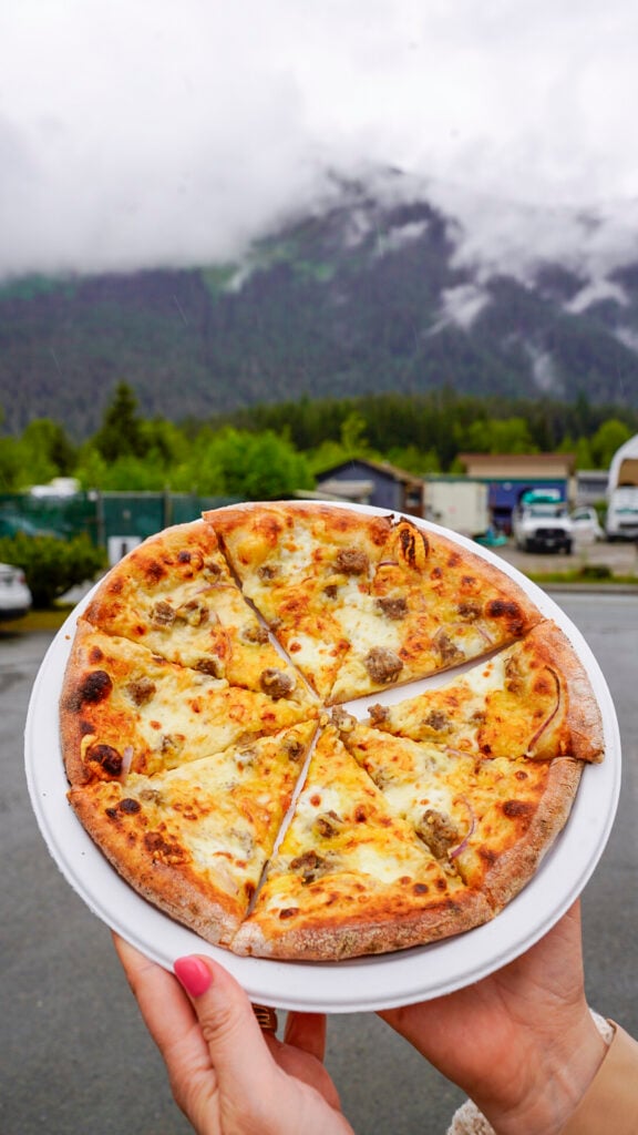 Reinbeer pizza from one of the top restaurants in Juneau Alaska.