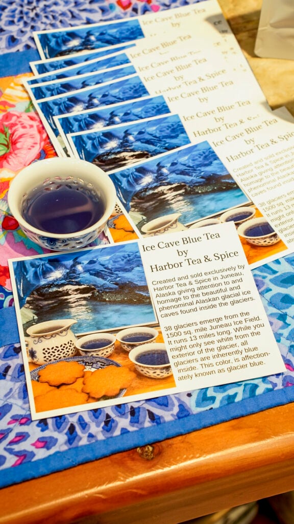 Blue glacier tea from Harbor Tea, one of the best places to eat in Juneau, Alaska.