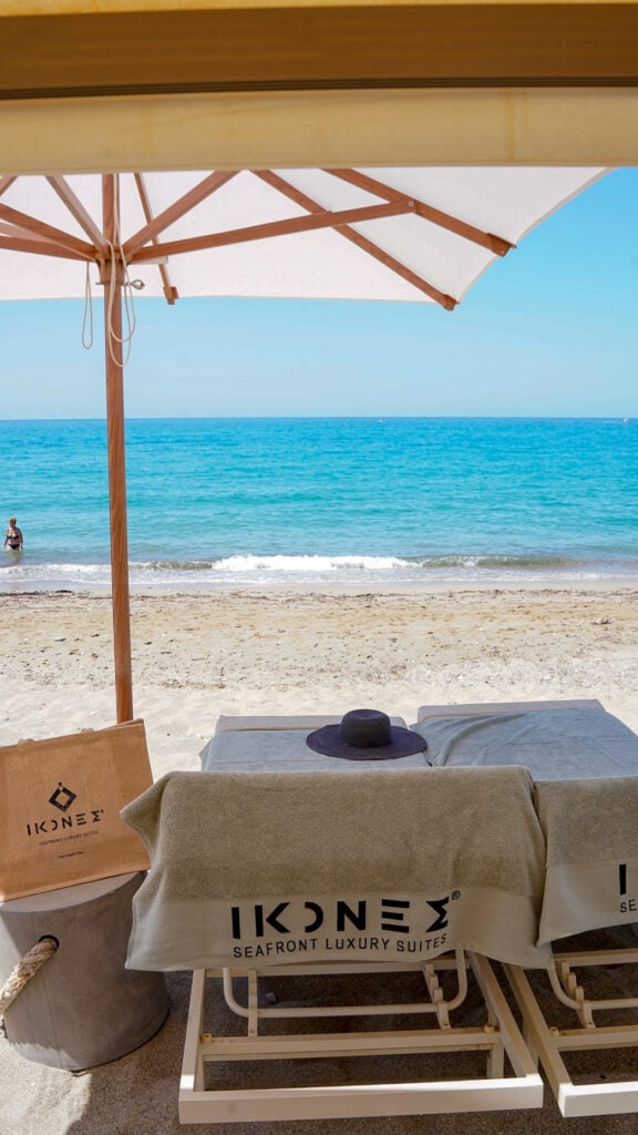 Sunbed on the beach in Rethymno Crete.