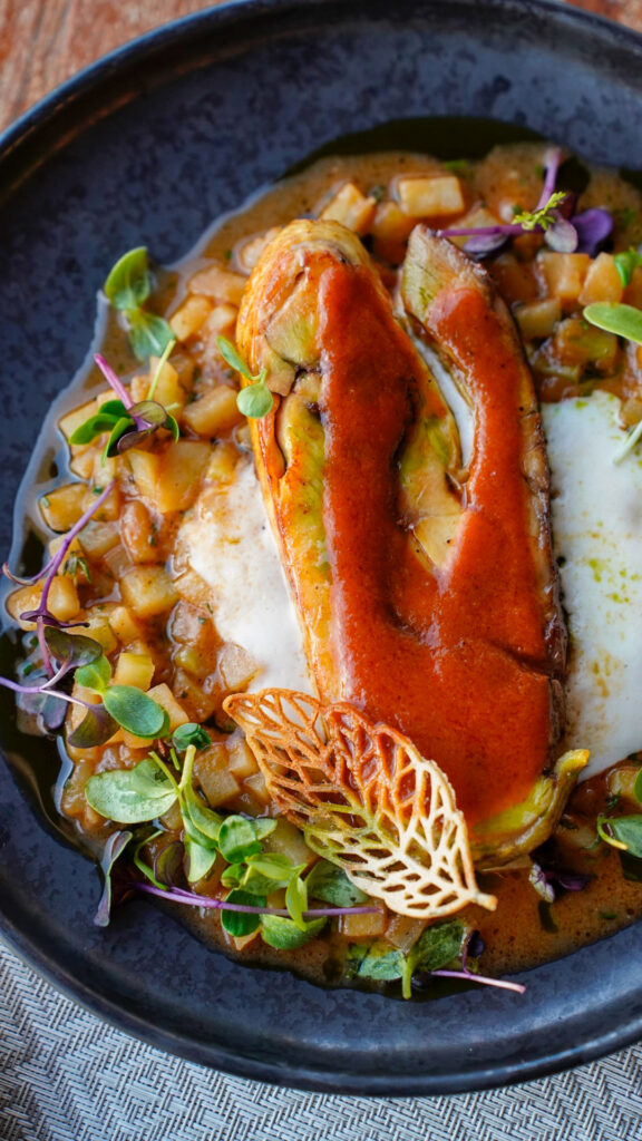 Rooster dish from Elemes restaurant from Abaton in Crete.
