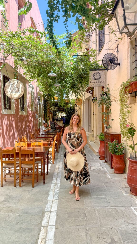 Woman in old town Rethymno Crete.
