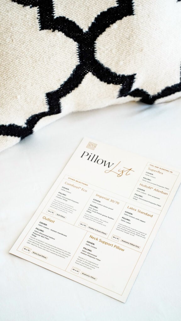 Abaton resort pillow menu.