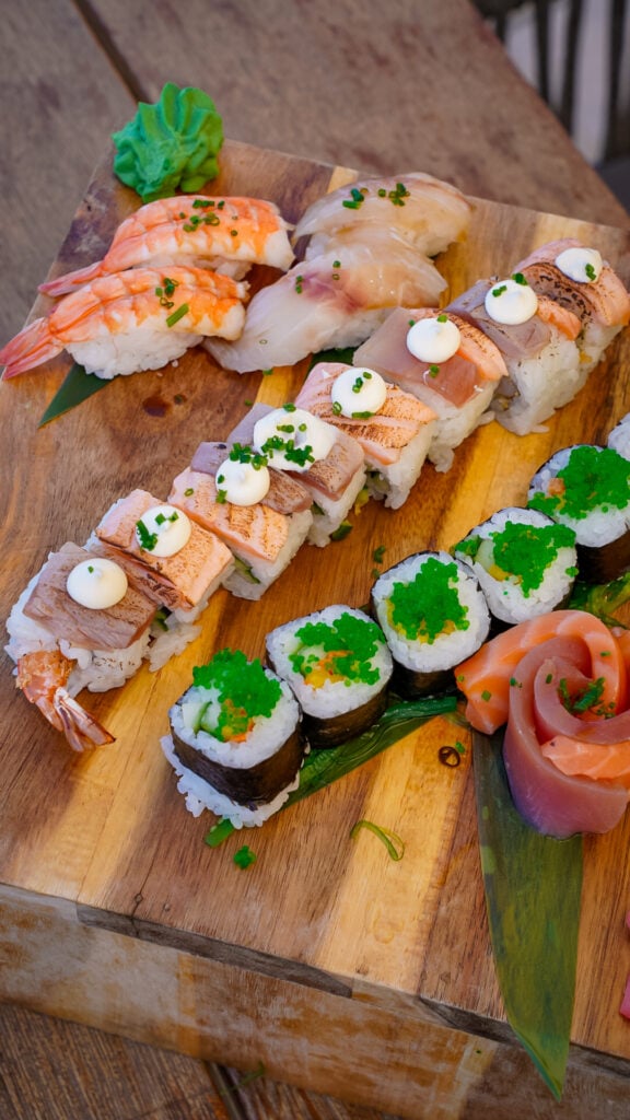 Spread of sushi from Buddha Bar from Abaton luxury resort in crete greece.