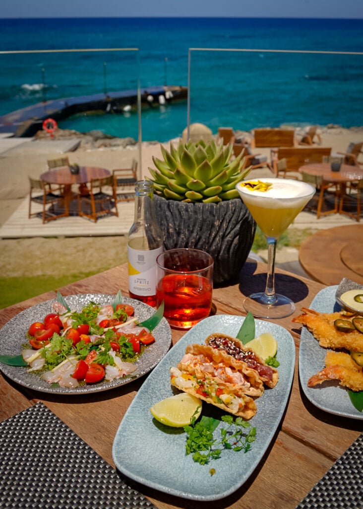 Spread of food from Buddha Bar from Abaton luxury resort in crete greece.
