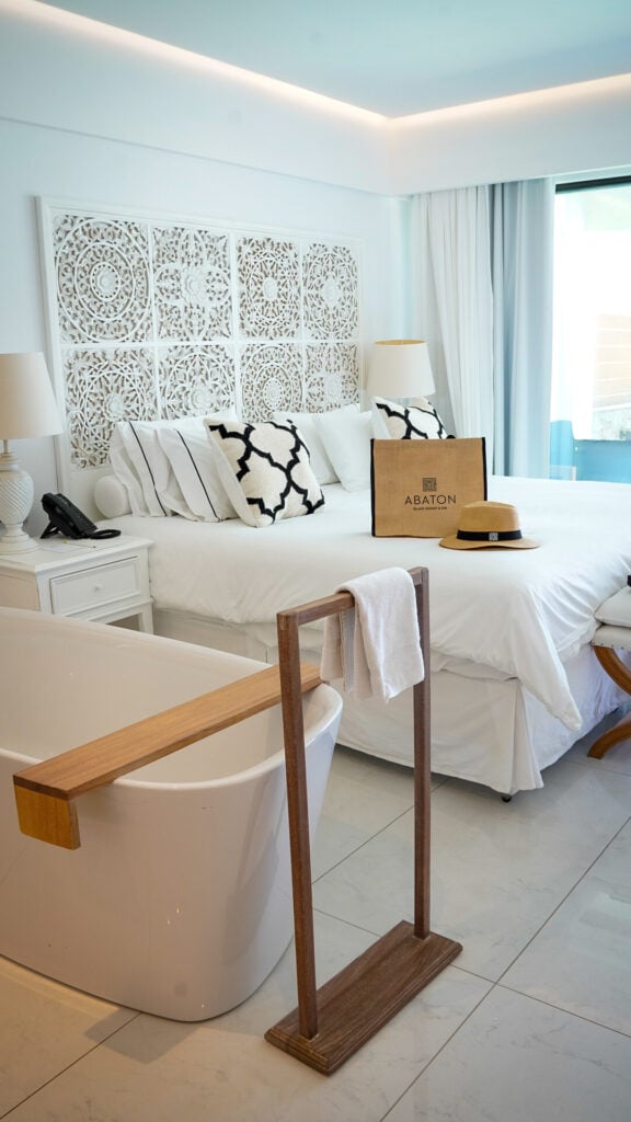 Suite with a bathtub inside Abaton Resort in Crete Greece.