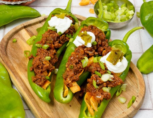 Hatch Chile Frito Pie Recipe stuffed in a hatch chile.