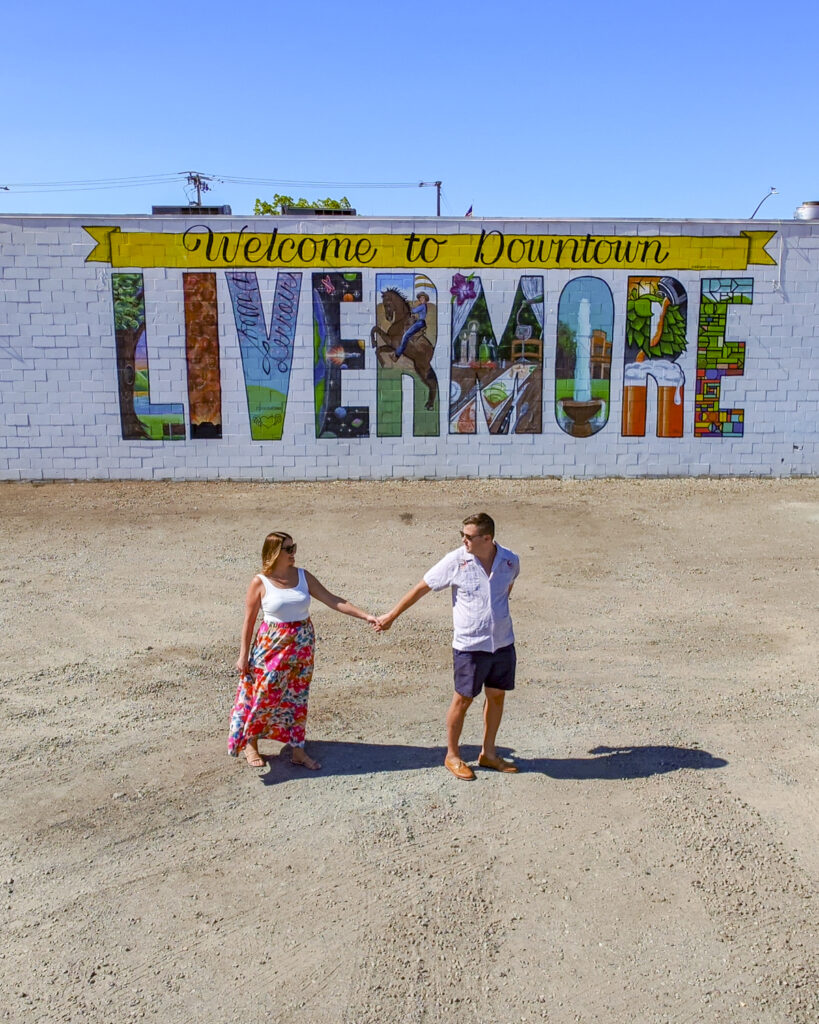Couple on a mural walk,  one of the Top Things to Do in Livermore and Tri-Valley for Couples.