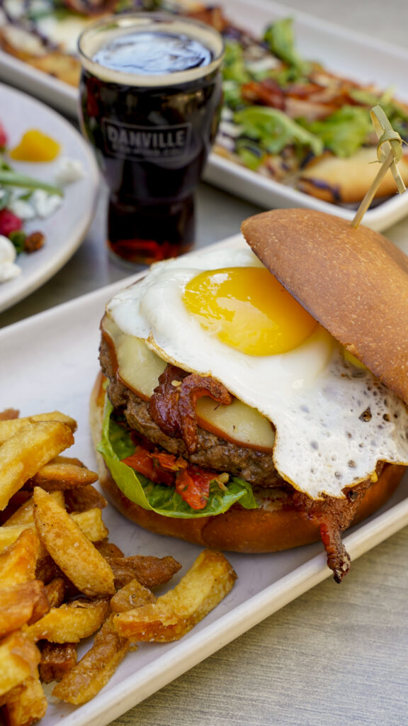 Burger with a beer tasting flight on the TriValley Ale Trail.
