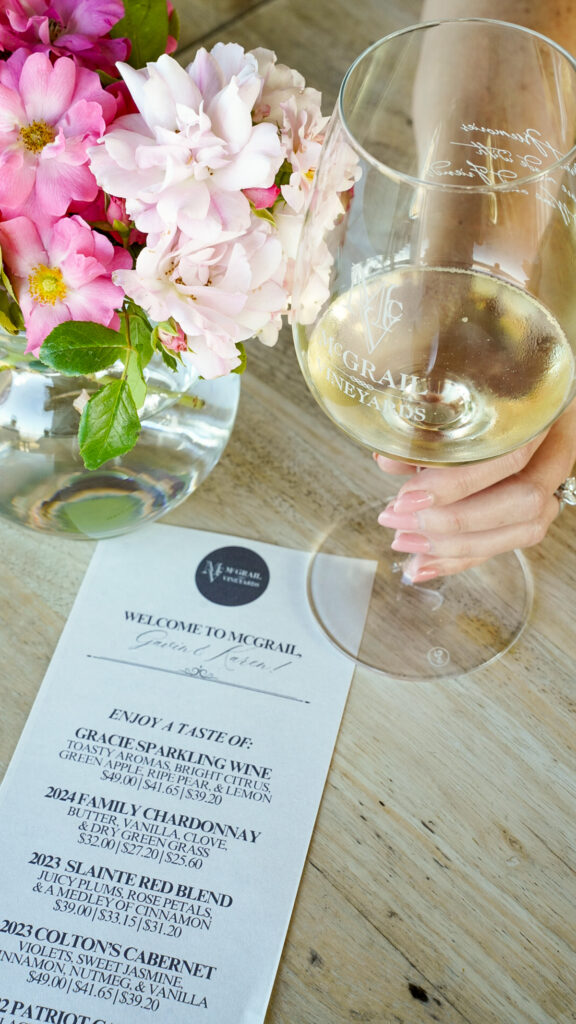 A glass of wine at a wine tasting one of the Top Things to Do in Livermore and Tri-Valley for Couples.