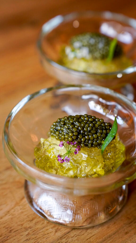 Caviar over leek gelee from Smoke Door in Lake Tahoe.