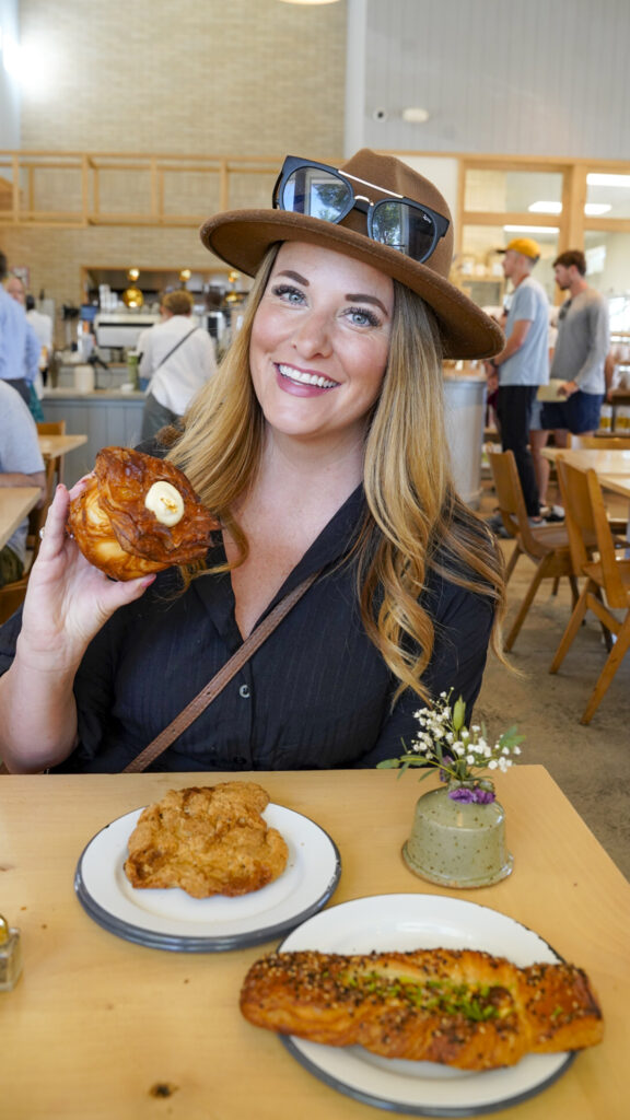 Woman with pastries at a local Reno bakery.