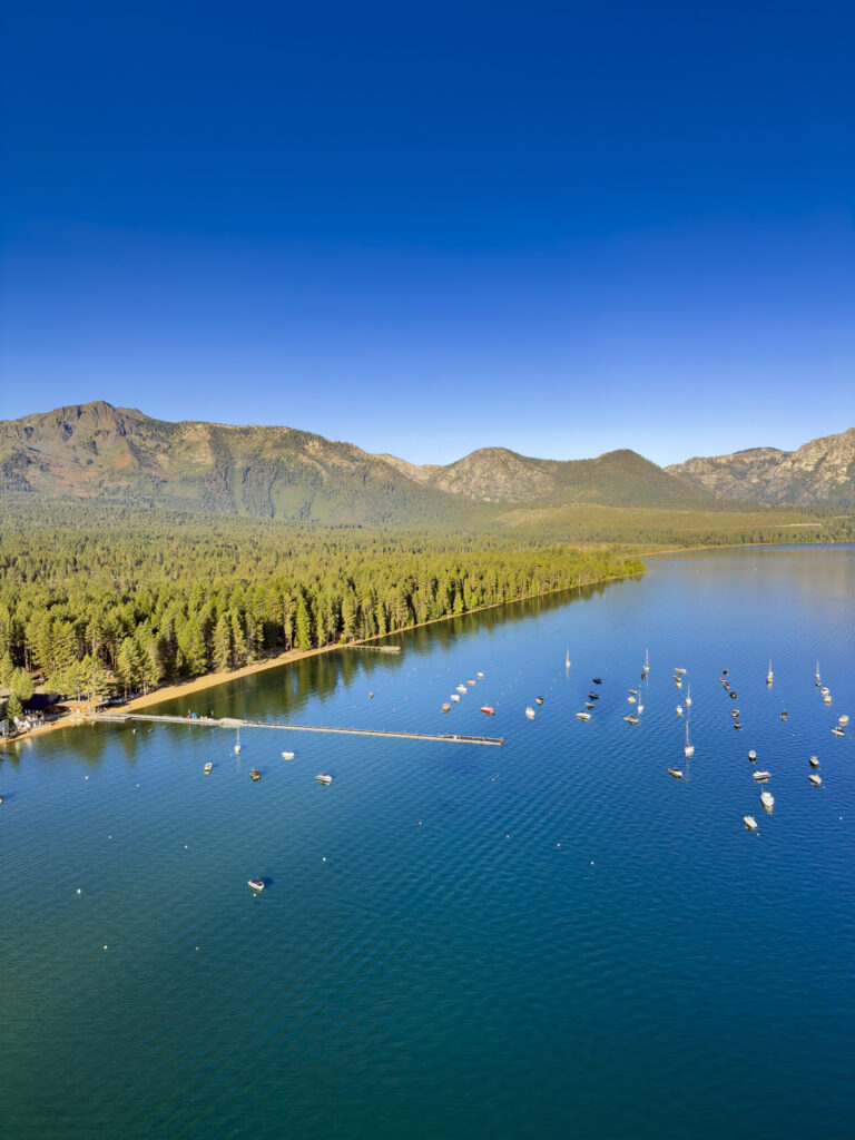 View of Lake Tahoe from a hot air balloon.