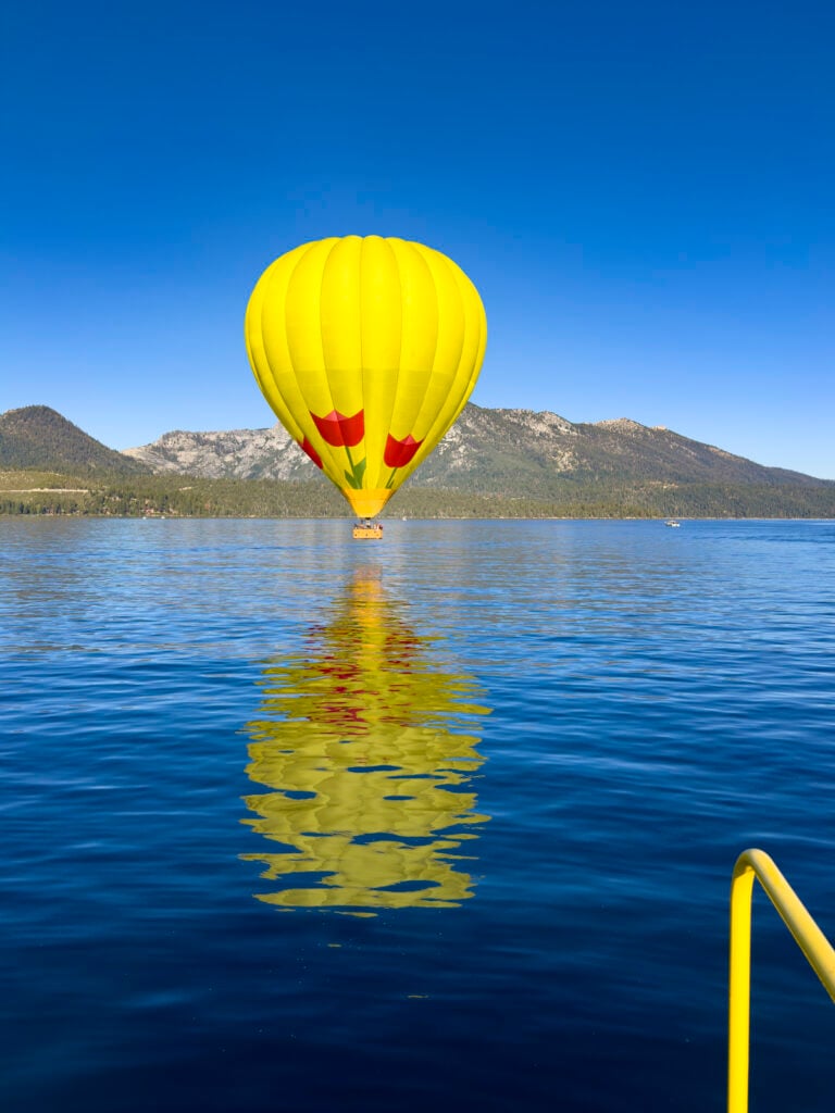 Hot air balloon over Lake Tahoe.