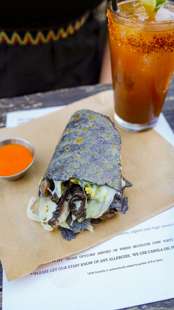 Mushroom taco from a restaurant in Santa Ana, California.