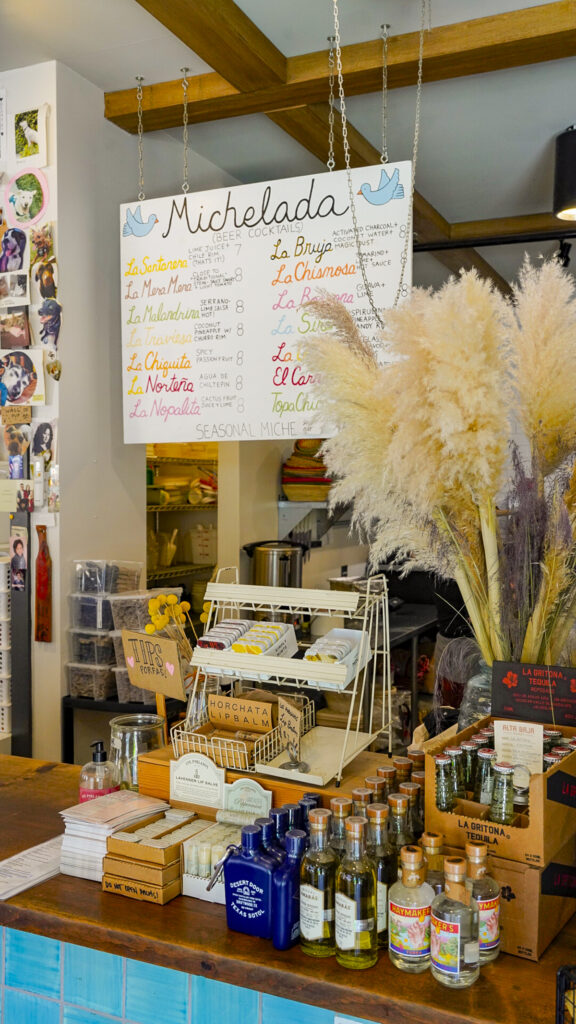 Michelada menu at a market in Santa Ana, California.