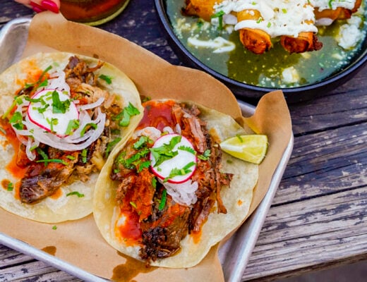 Spread of mexican food from Santa Ana, California.