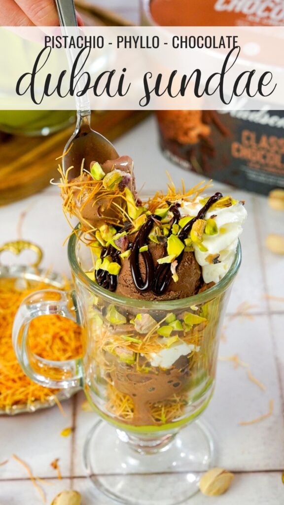 Dubai Chocolate Sundae Recipe in a cup.
