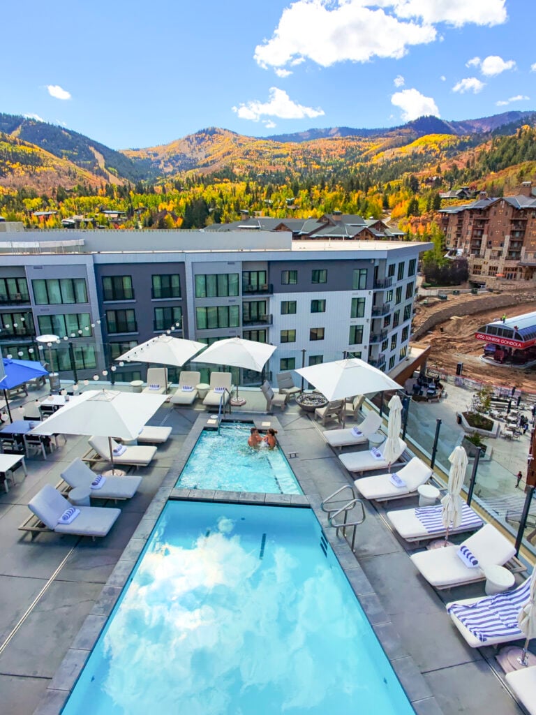 Couple at the hot tub of the Pendry Park City, Utah.