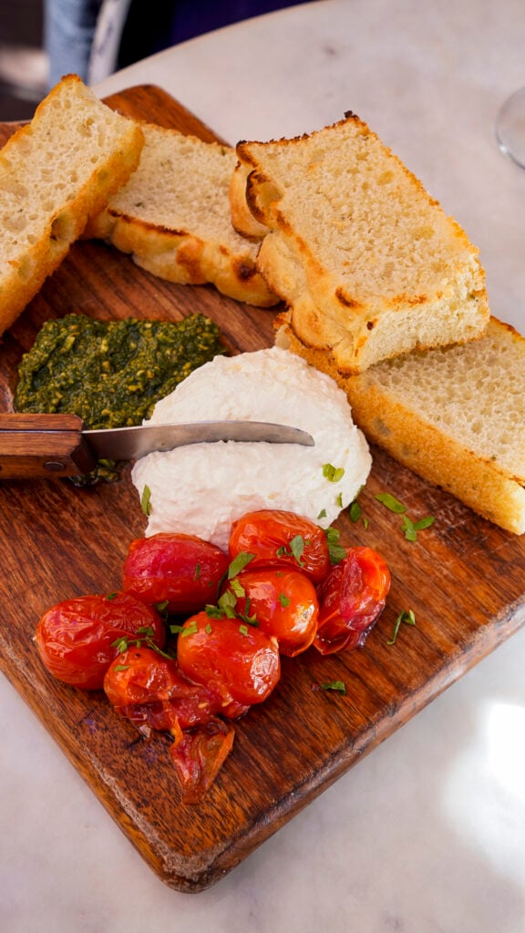 Ricotta cheese on a board from a Park City, Utah cafe.