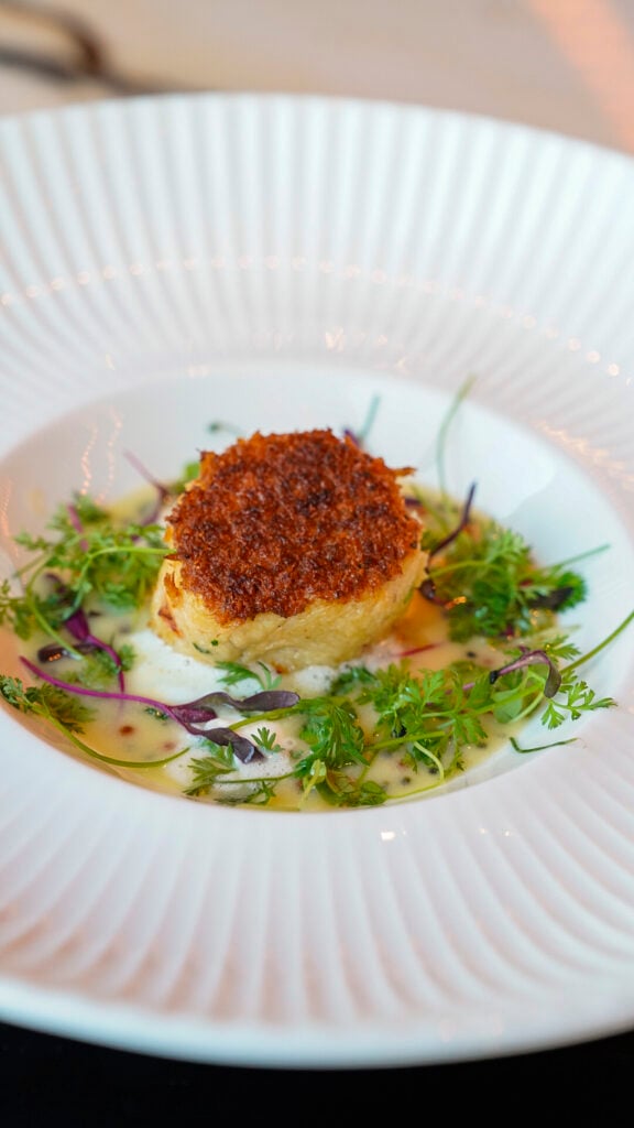 Crab cake at Skyroom in the Fairmont Breakers Hotel in Long Beach, California.