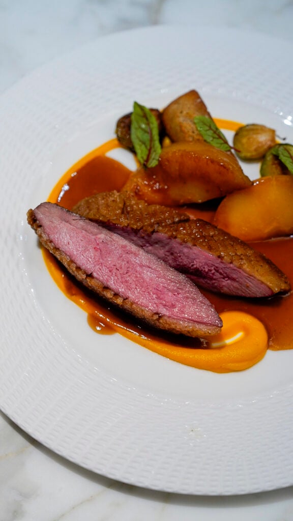 Duck entree from Skyroom in the Fairmont Breakers Hotel in Long Beach, California.