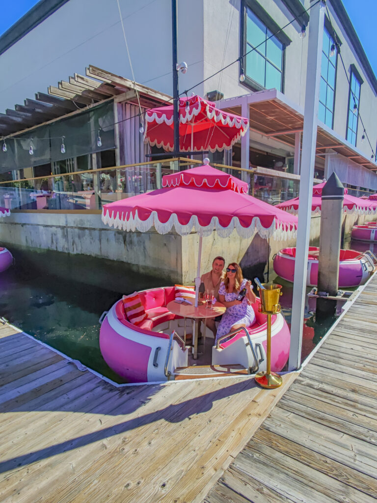 Couple in a duffy boat rental in Long Beach, California.