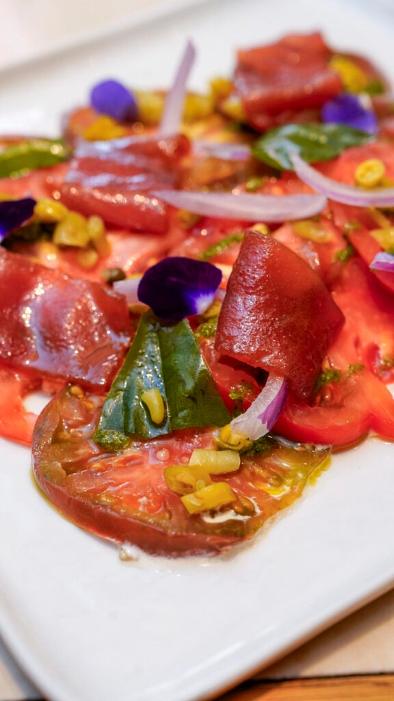 Tomato salad from a restaurant in Long Beach, California.