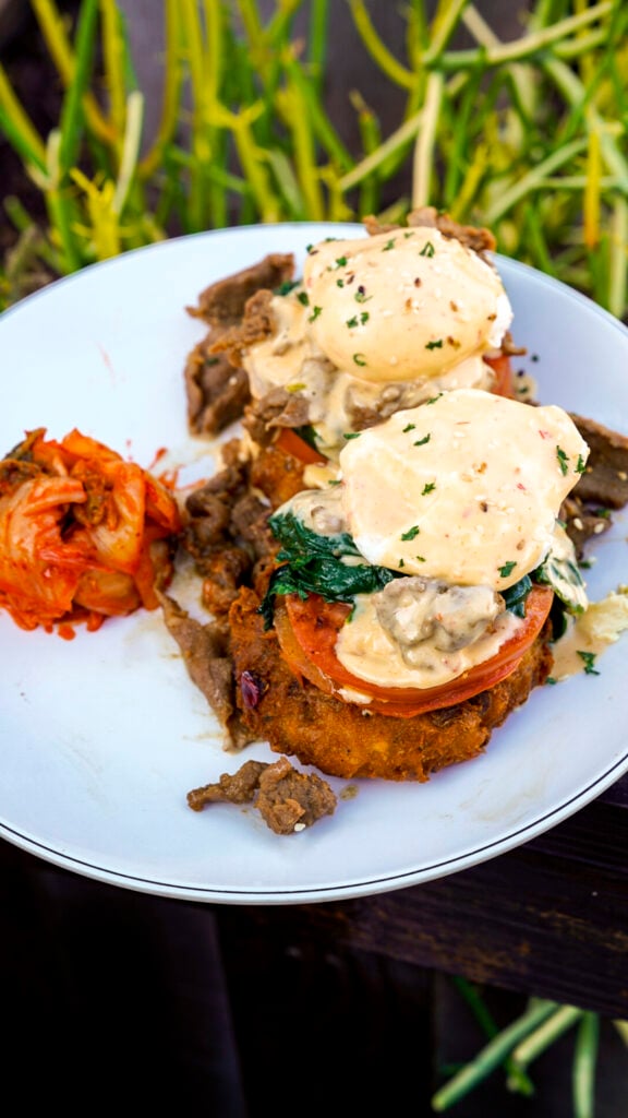 Eggs benedict from a restaurant in Long Beach, California.