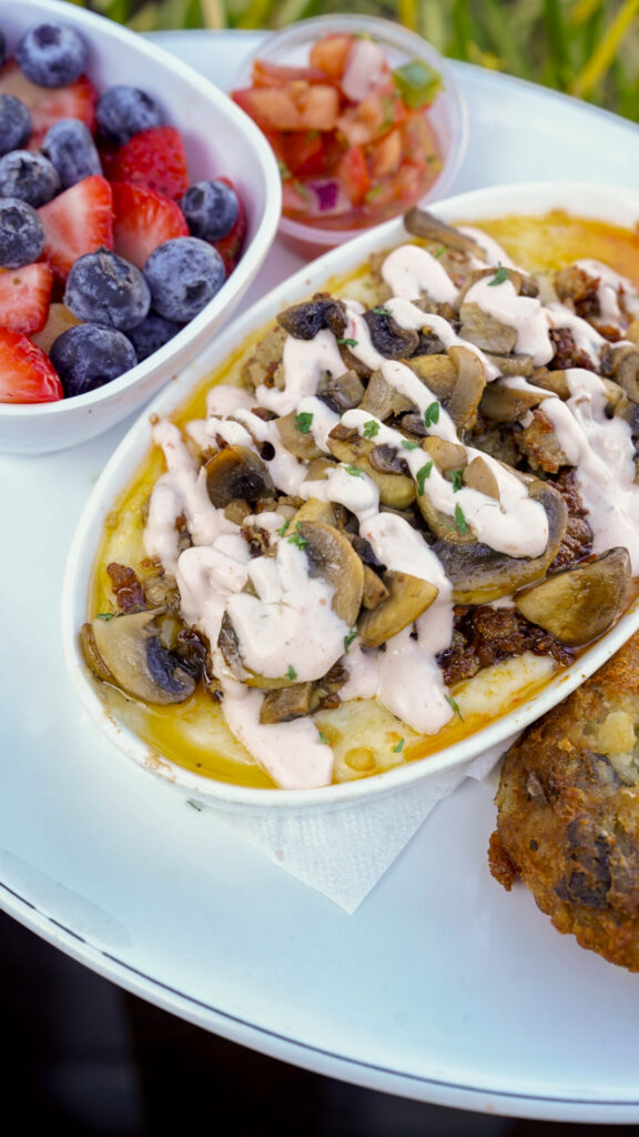 Breakfast casserole from a restaurant in Long Beach, California.