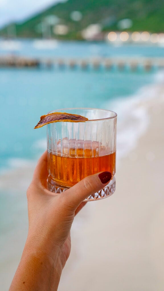 Cocktail at a romantic oceanfront dining in St. Martin.