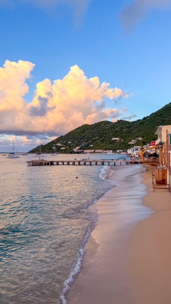 Sunset over Grand Case Beach in St. Martin.