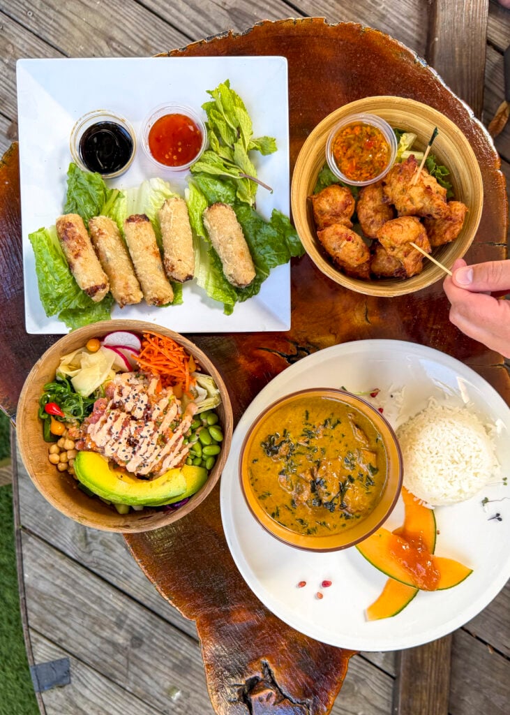 Spread of food at Loterie Farms in St. Martin.