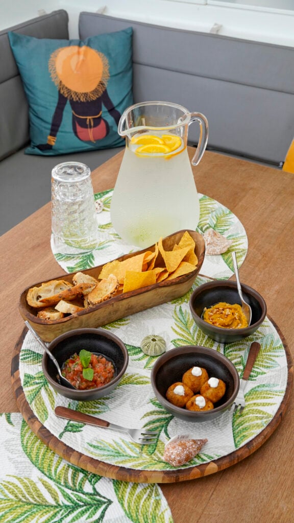 Appetizers on a gourmet yacht in St. Martin.