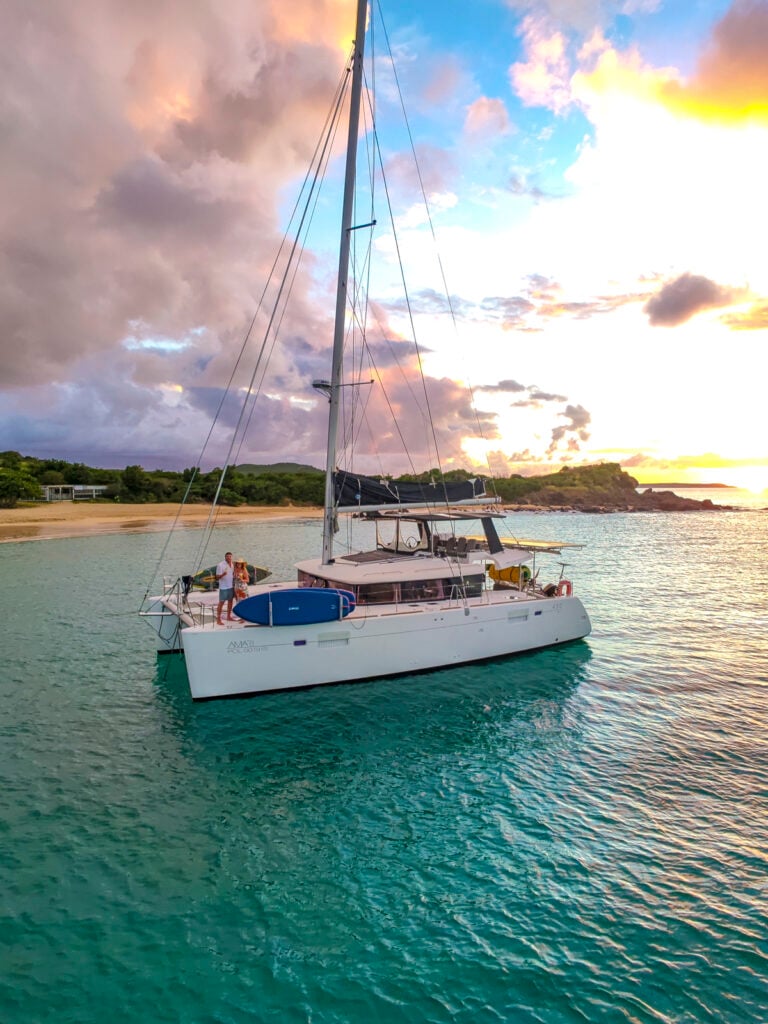 Couple on a private dinner yacht in Saint Martin.