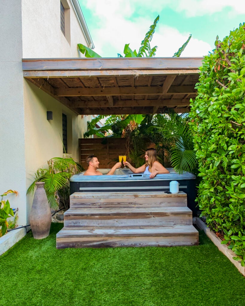 Couple in the hot tub at The Forest Hotel.