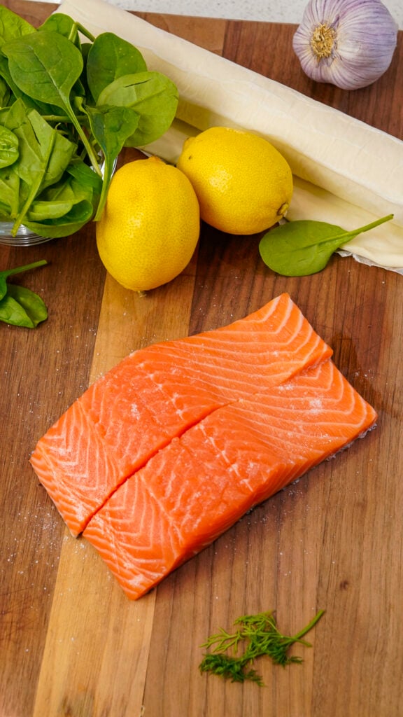 Ingredients for Salmon en Croute Salmon Wellington Recipe.