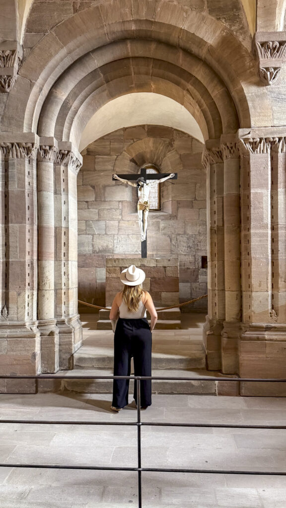 Woman at the imperial castle in Nuremberg, Germany.