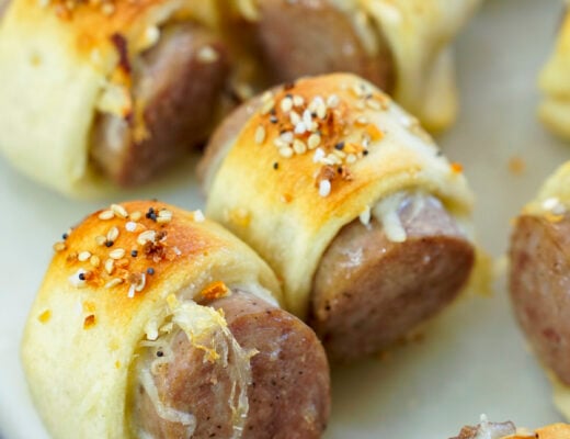 Brats in a blanket recipe for a super bowl party.
