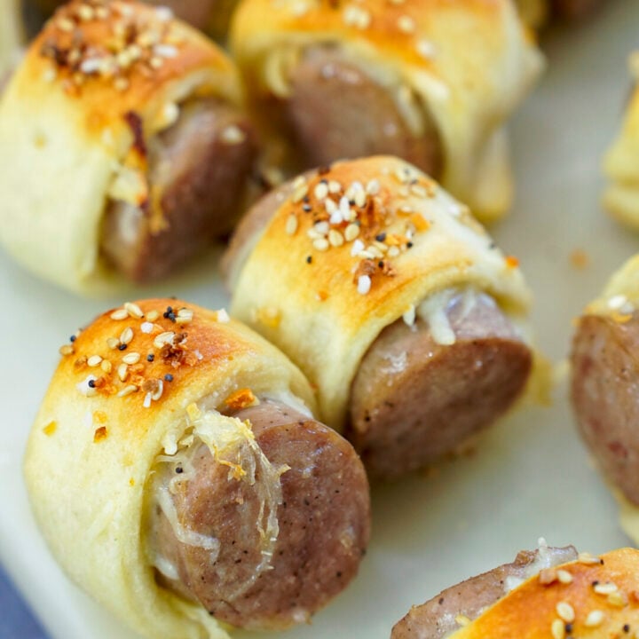 Brats in a blanket recipe for a super bowl party.