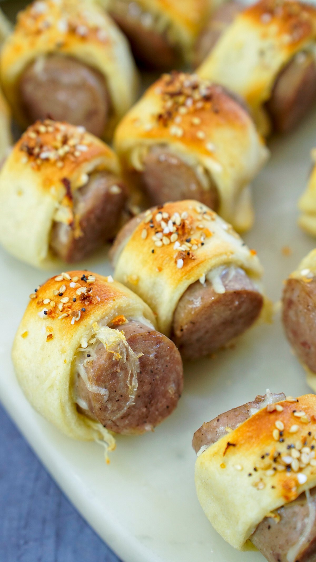 Brats in a blanket recipe for a super bowl party.