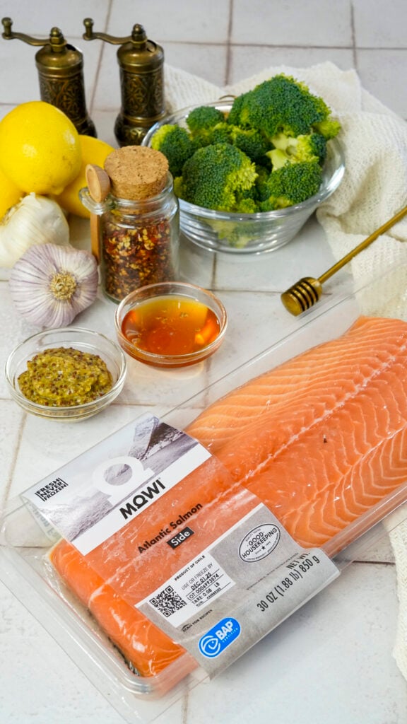 Ingredients for a Honey mustard salmon recipe.