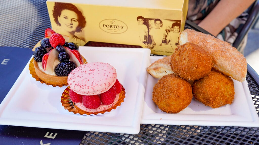 Desserts and potato balls from Porto's in Buena Park.