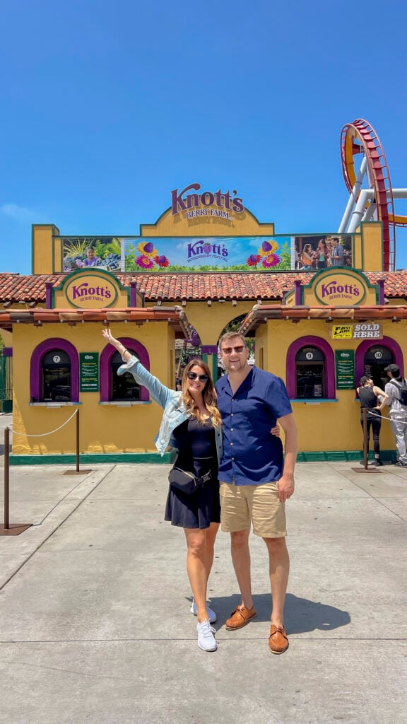 Couple at Knott's Berry Farm entrance.